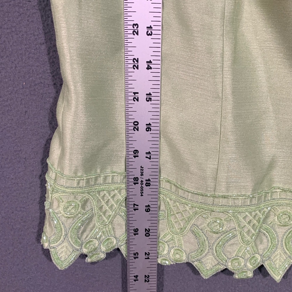 Kasper Womens 3 Piece Skirt Suit Chartreuse Green Beaded Size 10 Formal - Picture 11 of 16
